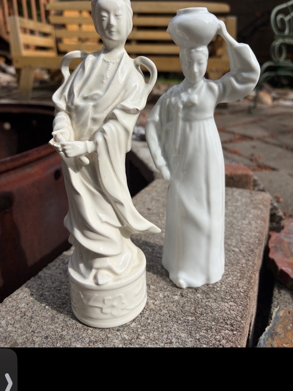 Pair of Vintage White Porcelain Asian Figurines - Kuan Yin
